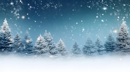 Christmas celebrate festive banner template Tranquil Christmas scene pine tree snow in forest with blank space for your message