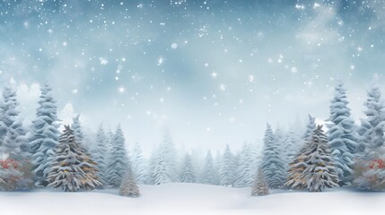 Christmas celebrate festive banner template Tranquil Christmas scene pine tree snow in forest with blank space for your message