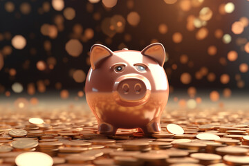 3D Rendering Concept piggy bank symbols icon drop a coin in savings piggy bank