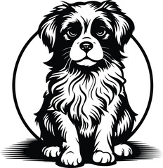 Dog Puppy Pet Mascot Logo Monochrome Design Style - obrazy, fototapety, plakaty