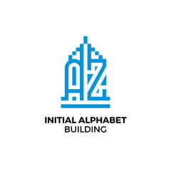 Initial letter AZ alphabet building logo