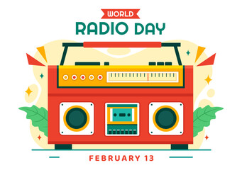 World Radio Day Vector Illustration on 13 February for Communication Media Used and Listening Audience in Flat Cartoon Background Design