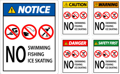 Prohibition Sign Warning - No Swimming, Fishing, Ice Skating
