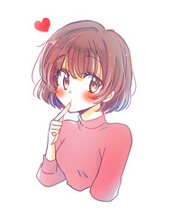 恋をしている女性　口元に指を添える