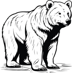 Grizzly Bear Standing Logo Monochrome Design Style - obrazy, fototapety, plakaty