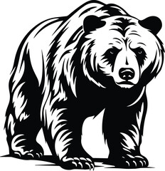 Grizzly Bear Standing Logo Monochrome Design Style