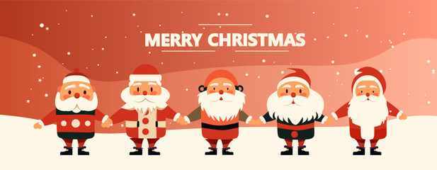santa clauses in red hat standing together christmas eve holiday happy new year celebration template full length horizontal