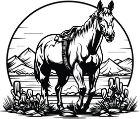 Horse Maverik Desert Exploring Logo Monochrome Design Style