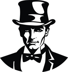 Man in top hat with bowtie Logo Monochrome Design Style