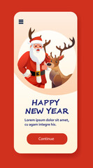 santa claus in hat with reindeer christmas eve holiday happy new year celebration template vertical