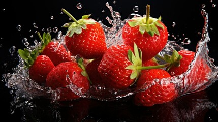 Several strawberries floated in the air