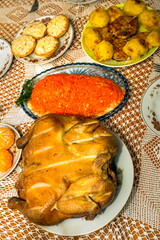 hot smoked chicken lies on the festive New Year's table
