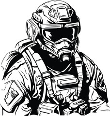 Recon Soldier Special Forces Logo Monochrome Design Style