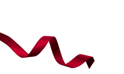 red ribbon on transparent and white background, PNG image.	