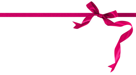 viva magenta ribbon with bow isolated on transparent and white background, PNG