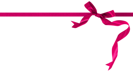 viva magenta ribbon with bow isolated on transparent and white background, PNG