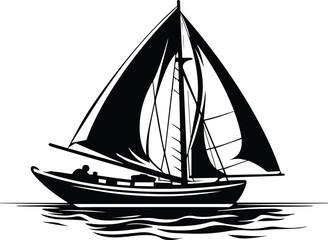 sailing ship Logo Monochrome Design Style - obrazy, fototapety, plakaty