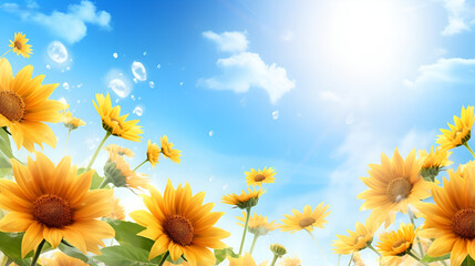 Nature's Canvas: Sunflowers Blooming Against the Vast Blue summer Sky the breathtaking view generative AI