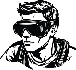 VR Headset Virtual Reality Logo Monochrome Design Style