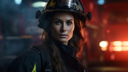 female firefighter at night.
