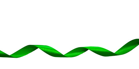 Green satin ribbon isolated on transparent and white background