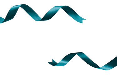 curly teal color ribbons isolated on transparent and white background