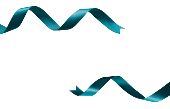 curly teal color ribbons isolated on transparent and white background