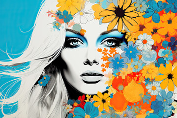 Naklejka premium Abstract woman portrait in pop art style. Modern colorful painting