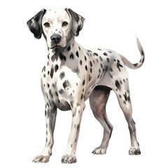 Dalmatian dog breed watercolor illustration. Cute pet drawing isolated on white background.