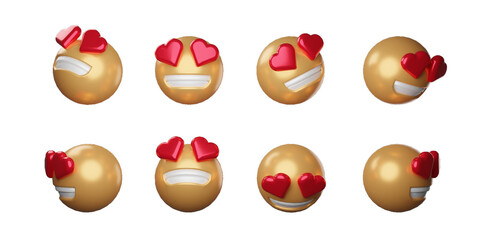 set of 3d emoji love render in various points of view	