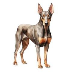 Doberman dog breed watercolor illustration. Cute pet drawing isolated on white background.