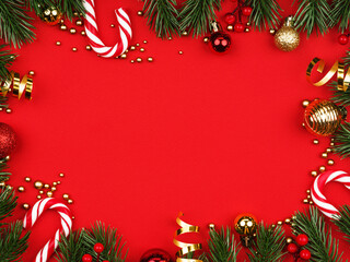 green fir frame christmas on red background - 675107552