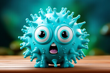 This volumetric offers a humorous take on bacteria, with a single colorful virus taking center stage.