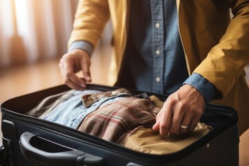 An individual packing their suitcase