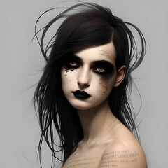 AI-generated illustration of a portrait of a beautiful girl wearing a dark makeup