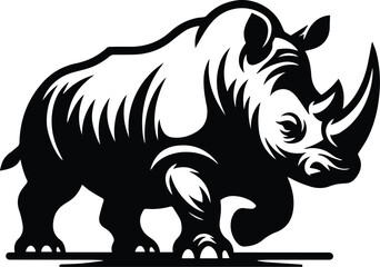 Charging Rhinoceros In Minimalism Vector Logo Art - obrazy, fototapety, plakaty