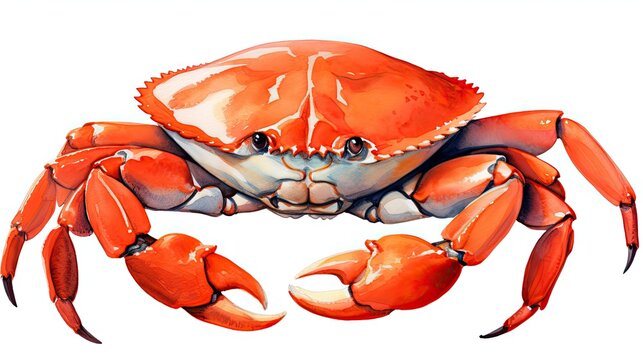 Crab on white Background in watercolor painting style