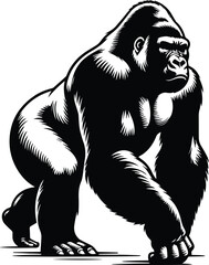 Dynamic Silverback Gorilla Walking Vector Logo Art - obrazy, fototapety, plakaty