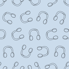 Earmuffs line art seamless pattern. Suitable for backgrounds, wallpapers, fabrics, textiles, wrapping papers, printed materials, and many more. Editable vector.