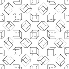 Cube Geometric Shape thin line seamless pattern - vector Geometry concept background