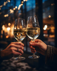 two people toasting glasses of champagne, perfect for New Year's Eve or any celebratory event.