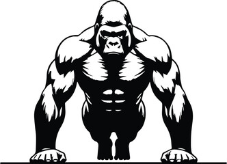 Gorilla Performing Powerful Push-ups Vector Logo Art
