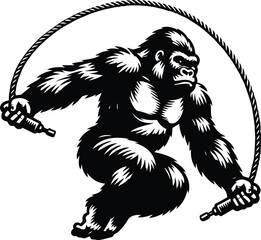 Gorilla Performing Skipping Exercises Vector Logo Art