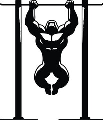 Gorilla Performing Pull-up Exercise Vector Logo Art