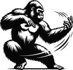 Gorilla Practicing Martial Arts Vector Logo Art