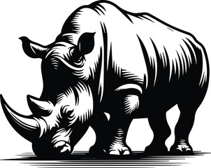 Lowered Head Rhinoceros Profile Vector Logo Art