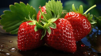 Delicious red fresh ripe strawberries on a dark background