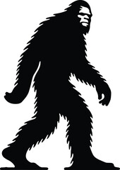 Minimalist Bigfoot Black White Rendering Vector Logo Art - obrazy, fototapety, plakaty