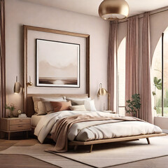 Step into a world of imagination and creativity with a mockup frame that seamlessly blends into the stunning 3D rendered bedroom interior Ai generated art