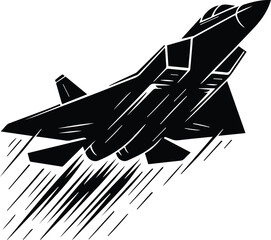 Stealth Fighter Jet Taking Off Vector Logo Art